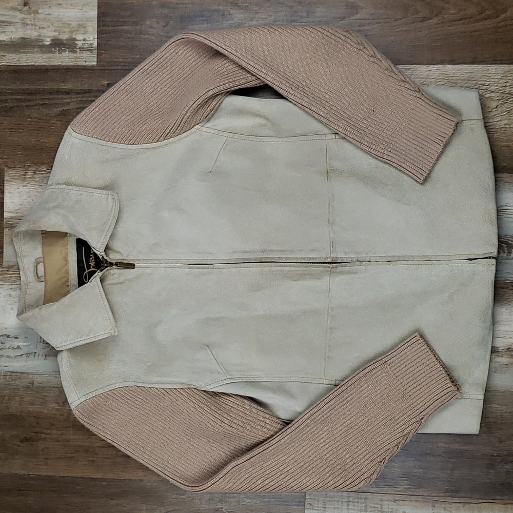Fabio Vintage Genuine Leather Suede and Sweater Sleeve Jacket Size Large